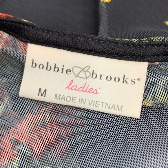 Bobbie & Brooks Floral Sleeveless Blouse Black Orange Chiffon Layer Medium - Picture 3 of 11